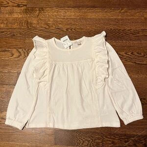 J. Crew Crewcuts Girls Long-Sleeve Ruffle-Shoulder Top | Ivory | Size XS (4-5)